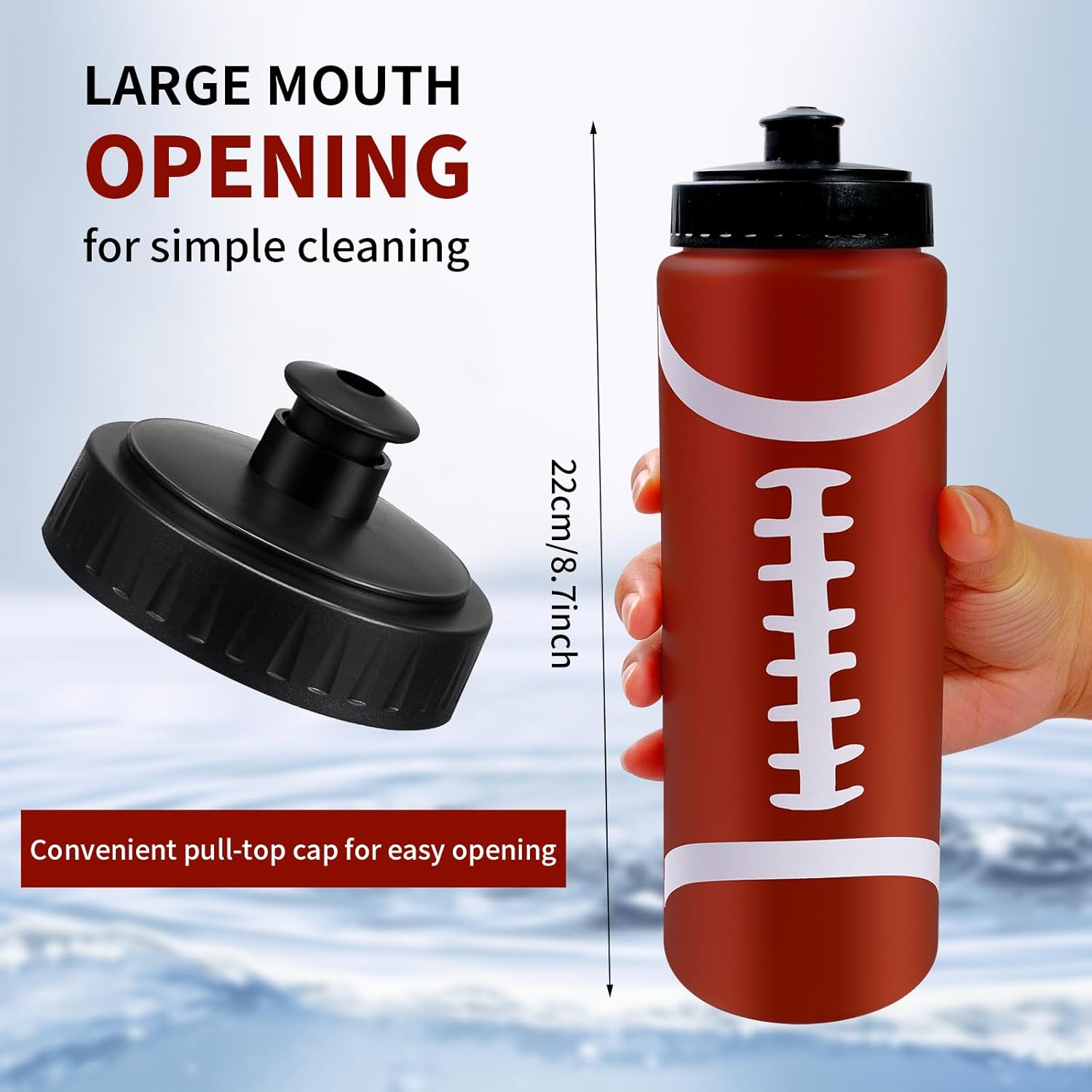 16 Pcs Football Water Bottle 20 oz with 3 Pcs Label Squeeze Water Bottles Reusable Sports Drink Bottle Football Accessories for Sports Party Gifts