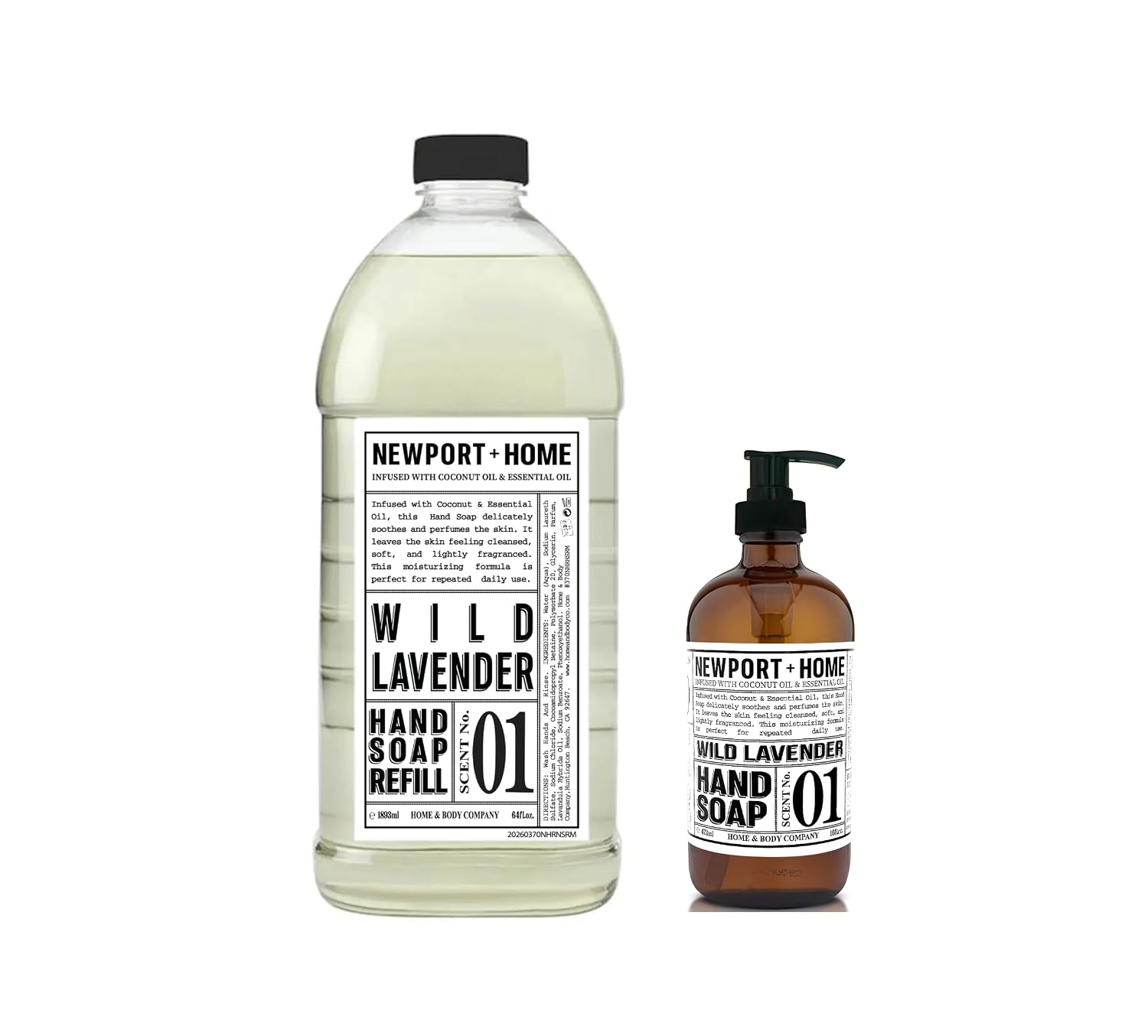 Newport Home Hand Soap Refill, 2-Pack includes 16 fl oz Hand soap with 64 oz each Refill (Wild Lavender)