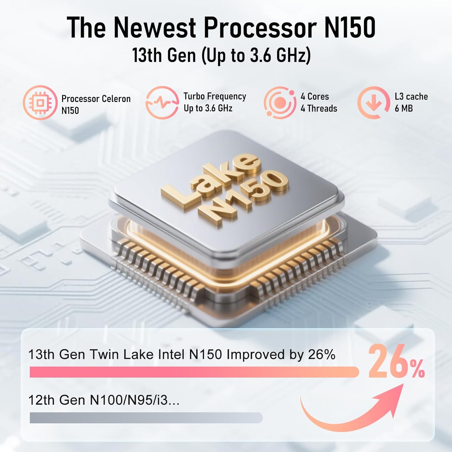 Gaming Laptop Computer, 16 Inch Lap Top 2026 Window 11 Pro 16GB RAM 1TB SSD, N150 (Up to 3.6GHz), Backlit Keyboard, FHD 1920 * 1200 Screen, Office 365, 6000mAh, WiFi 5 BT 4.2, UHD Graphics