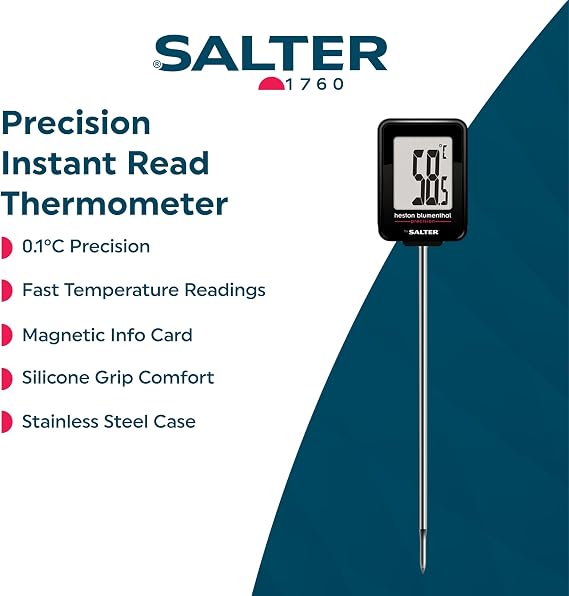 Heston Blumenthal Precision by Salter Instant Read Digital Meat Thermometer – Instant Read Food Temperature Probe for Air Fryers, Cooking, Oven, BBQ, Jam & Deep Frying, 0.1°C Precision, 200°C to -45°C