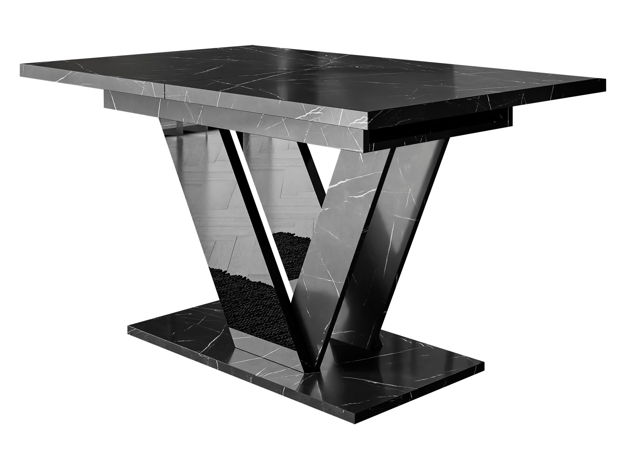 Table extensible marbre noir royal pour repas conviviaux en famille