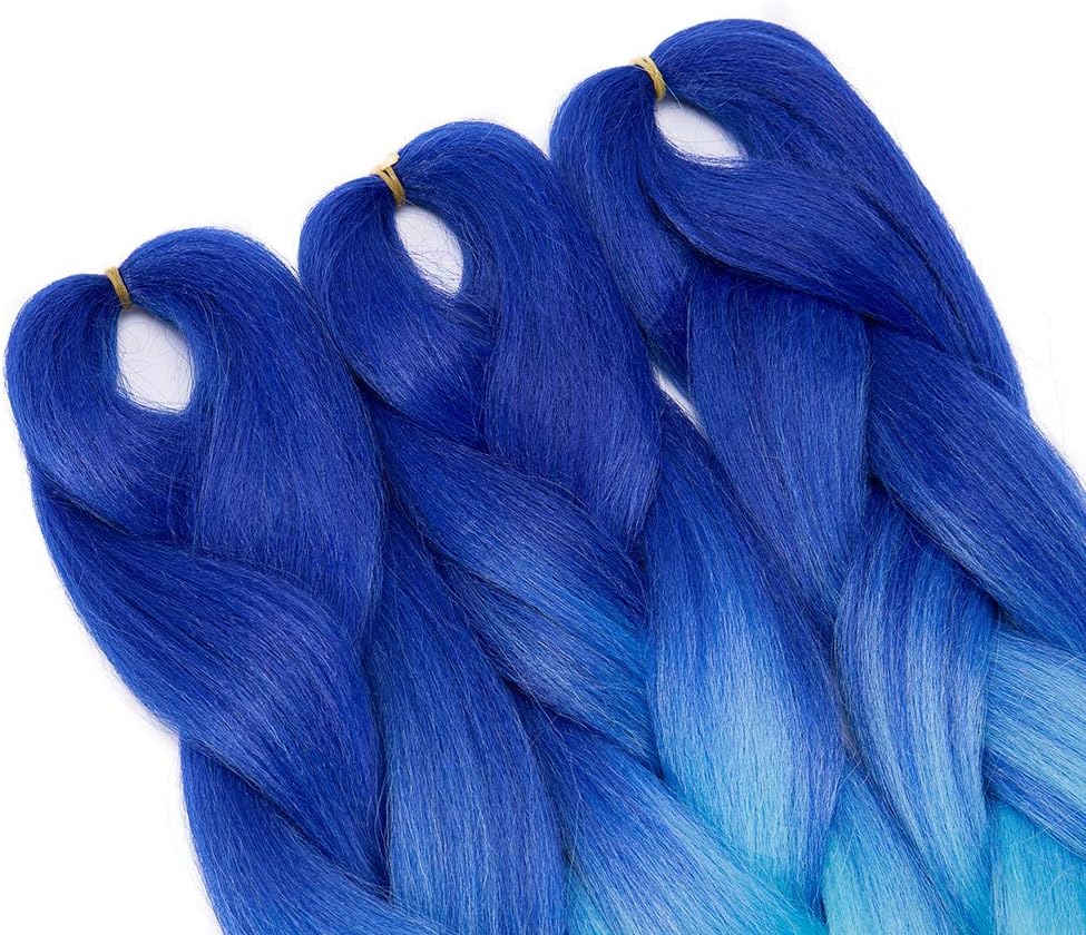 3 pcs/Lot 24 Inch Braiding Hair Extensions Two Ombre Braiding Hair Synthetic Braid Hair Extensions Royal Blue to Sky Blue - Image 4