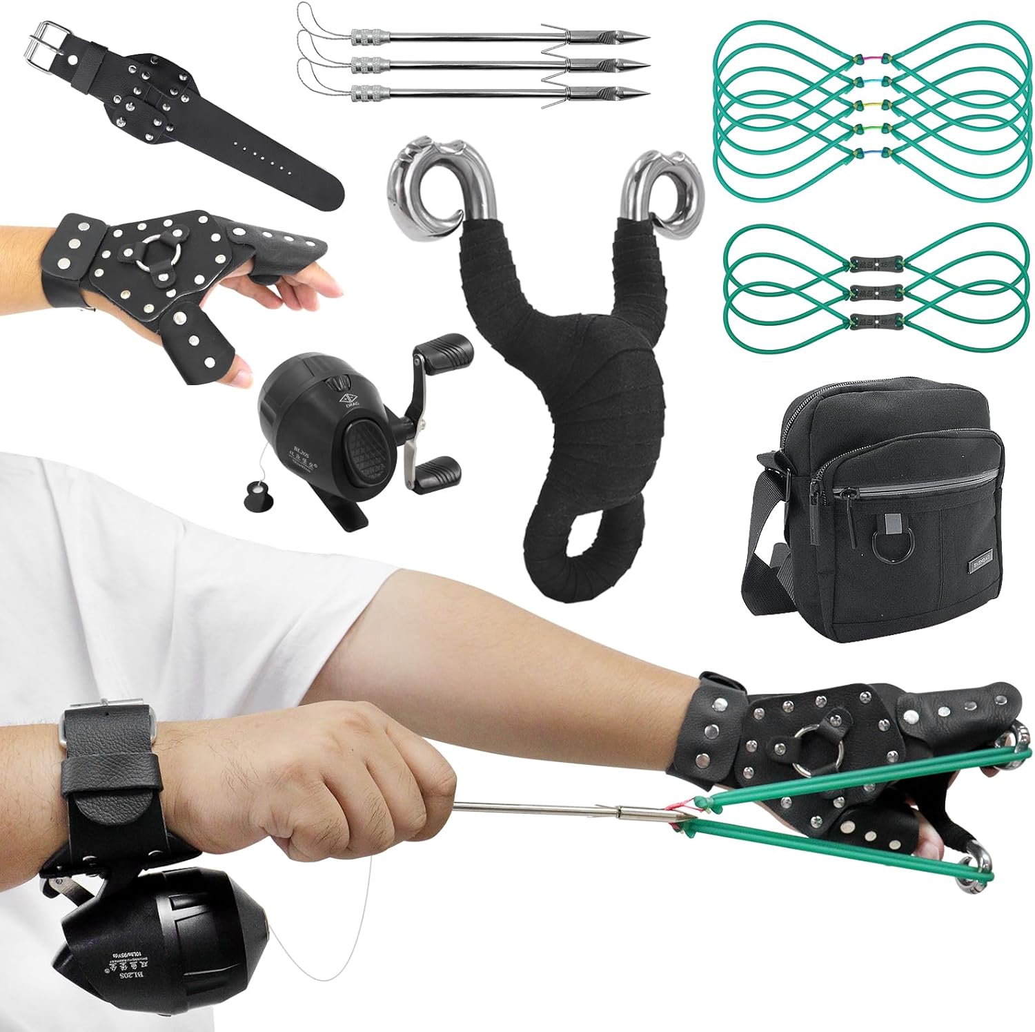 oubert Fishing Slingshot Kit with Reel Bowfishing Slingshot with Rubber Bands and Slingshot Darts Hunting Slingshot for Bow Fishing and Target Practice