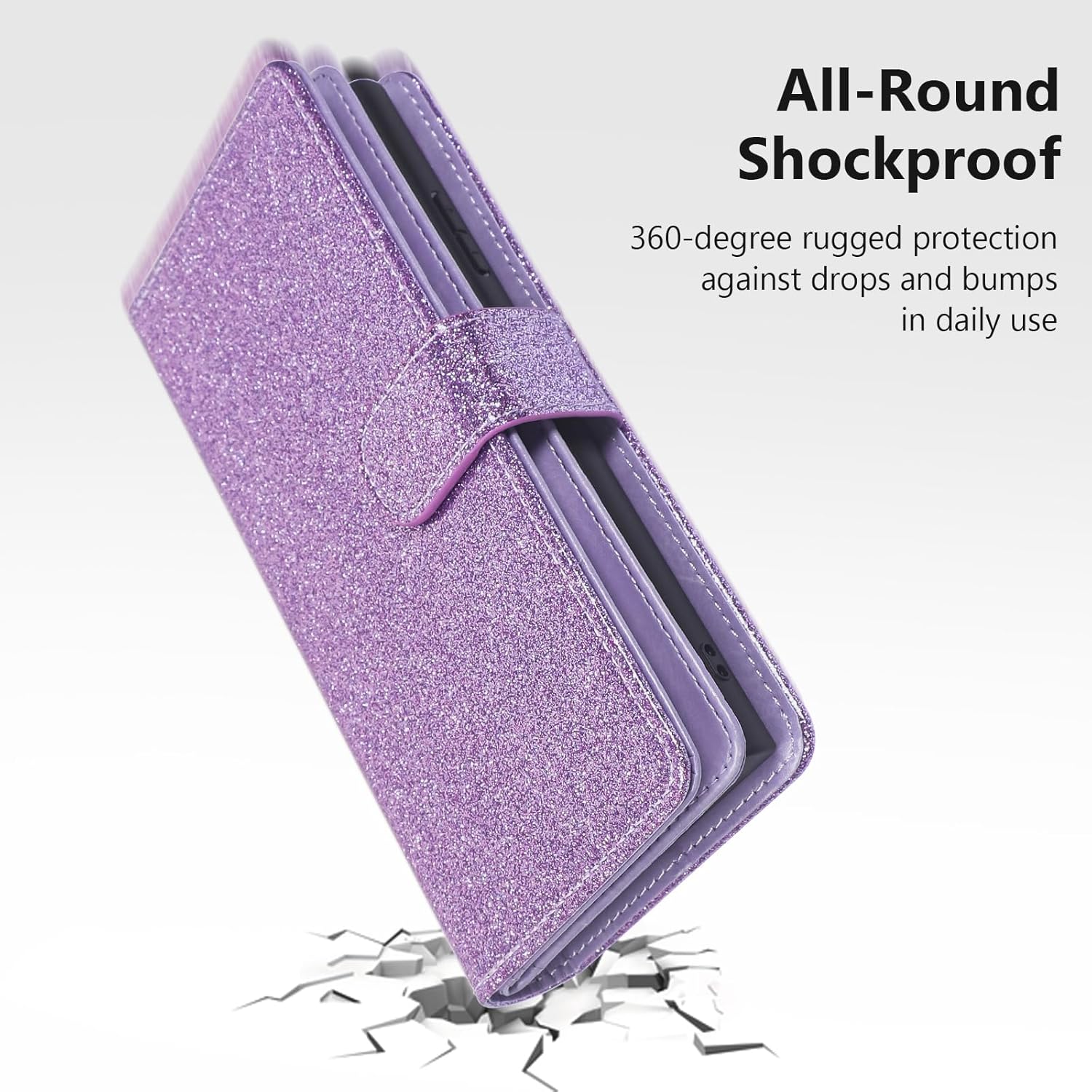 Varikke for iPhone 16 Wallet Case Detachable with RFID Blocking Card Holder for Women, Glitter PU Leather Wrist Strap Strong Magnetic Flip Wallet Removable Phone Case for iPhone 16 6.1", Light Purple - Image 7