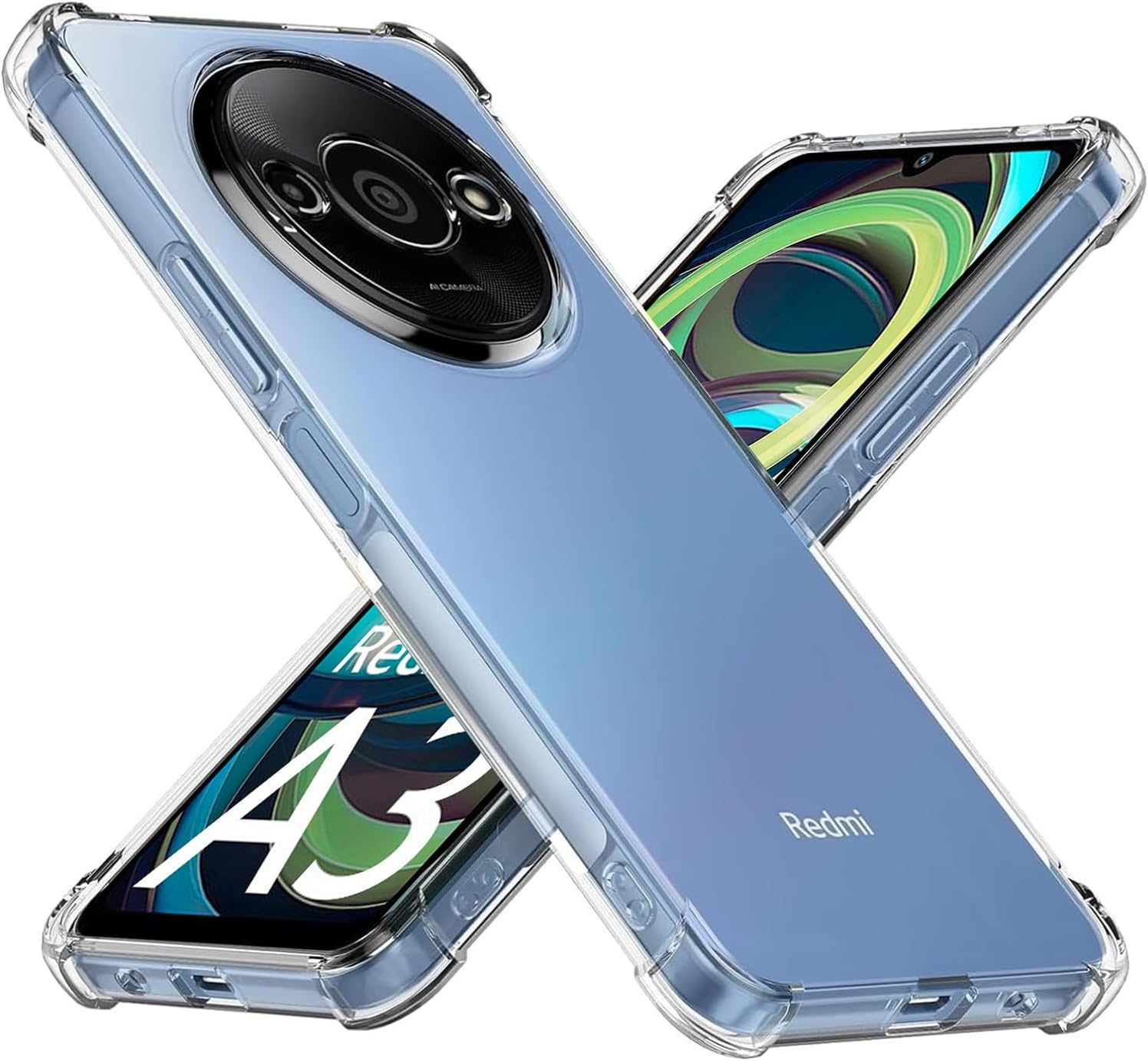 USTIYA Case for Redmi A3 Clear TPU Four Corners Military-Grade Protection Cover Transparent Soft funda