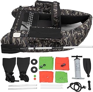 53.5 * 41.5IN Outdoor Fishing Boat with Paddle, Flippers 20IN Fish Ruler,Pump Storage Pockets Adjustable Straps 286.6LBS Load Bearing Capacity Belly Boat