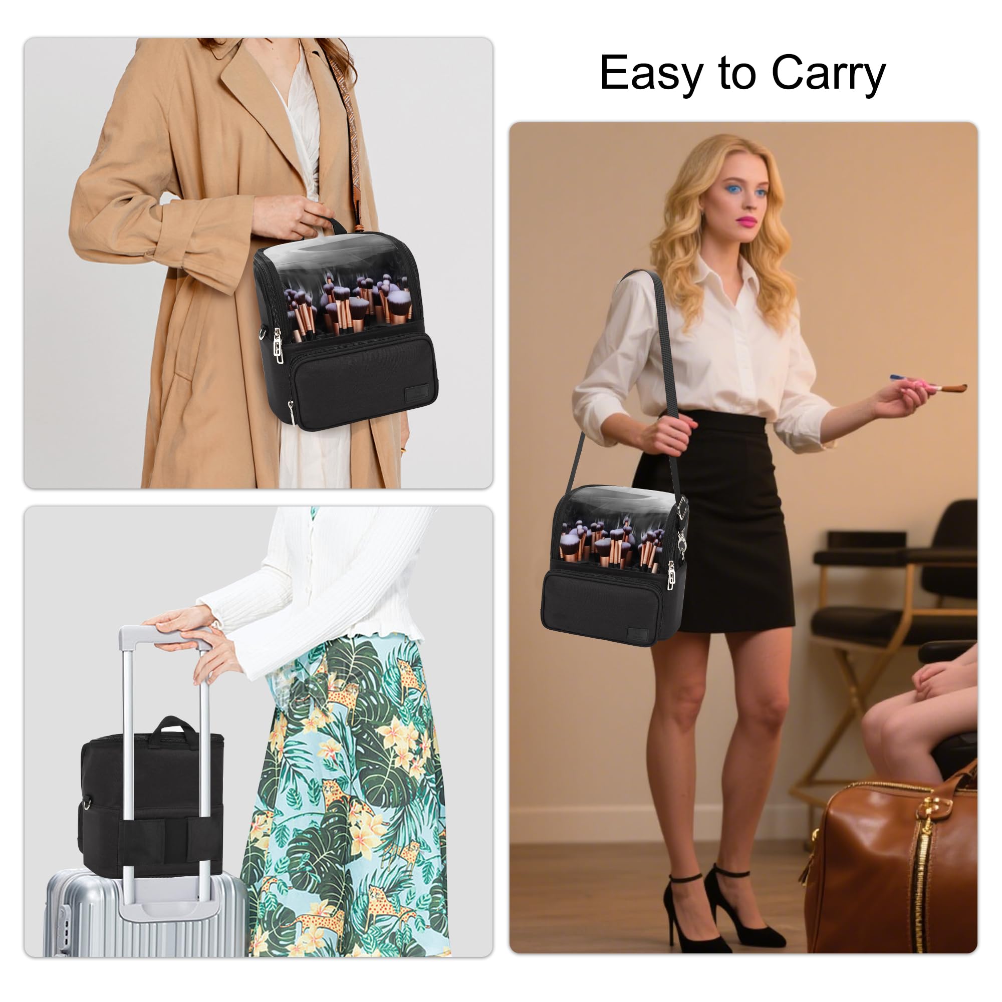 Neceser para pinceles de maquillaje extragrande, de pie y plegable, para viajes y uso doméstico, bolsa de almacenamiento profesional para artistas con separadores ajustables y correa de transporte