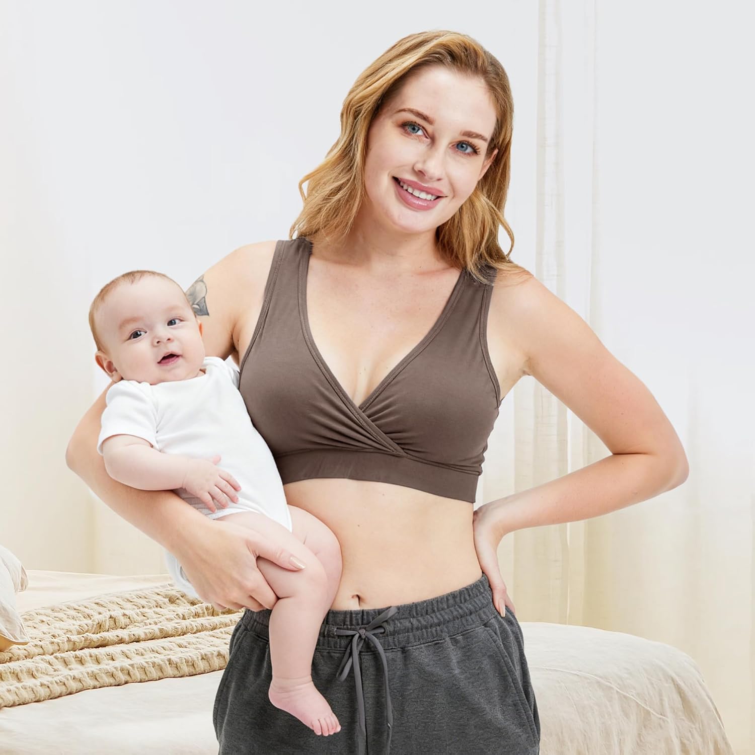 netdraw Women's Bamboo Viscose Nursing Sleep Bra, Ultra Soft Crossover Wire-Free Lounge Maternity Bralette - Image 4