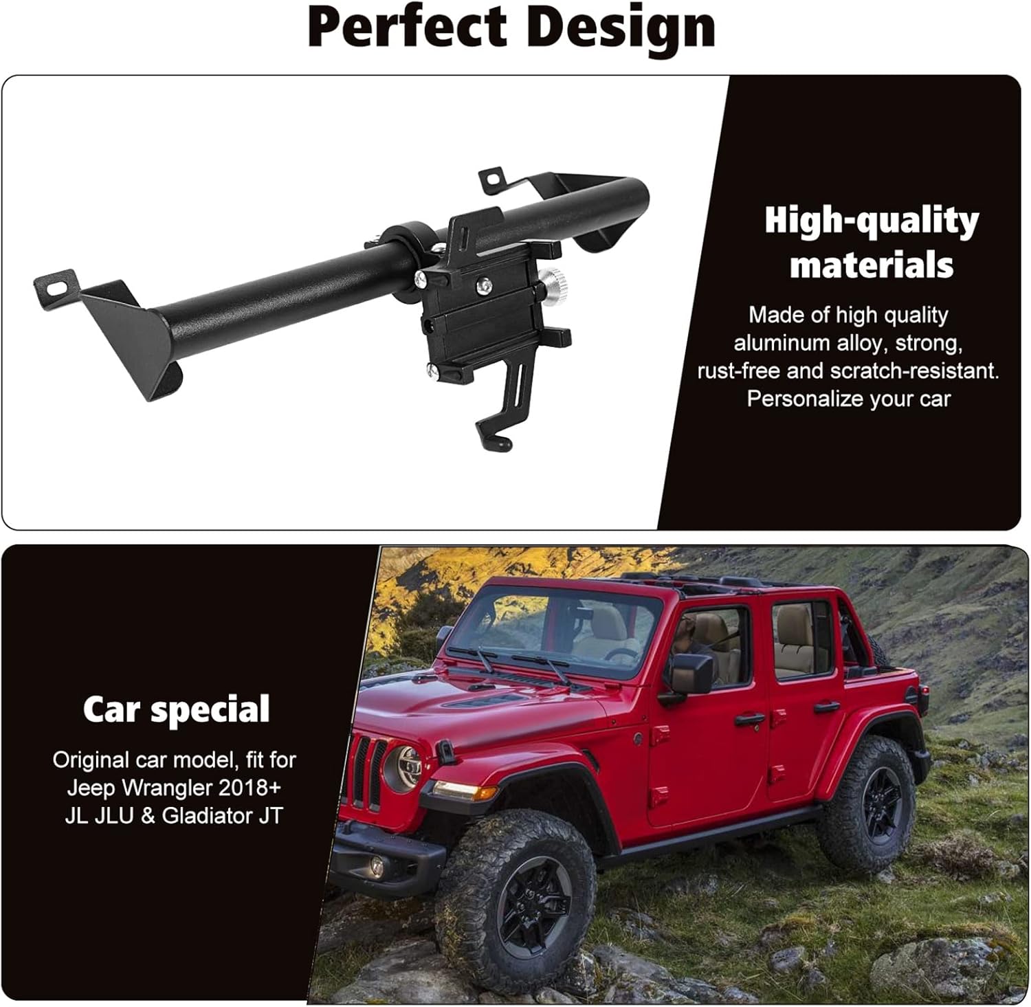 RT-TCZ for 2018-2022 Jeep Wrangler JL JLU Phone Mount Holder Stable Enough Off Road Equipment Accessories Compatible with 2020 Jeep Gladiator JT