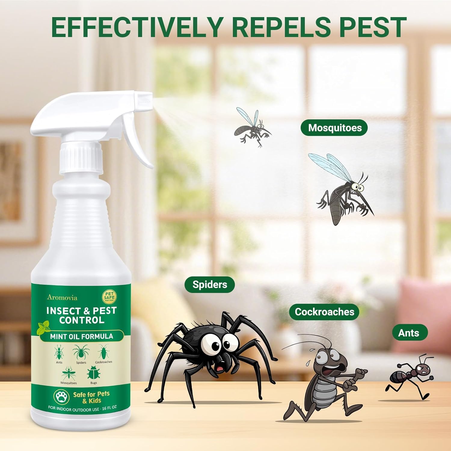 Peppermint Oil Insect Repellent Spray 16 OZ, Natural Indoor & Outdoor Bug Control for Spiders, Ants, Roaches, and More, Kids and Pets Safe, Suit for Garage Kitchen Attic Patio Basement - Image 7