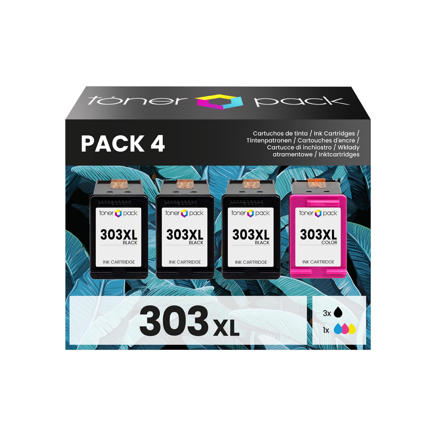 TONER PACK 303XL Remanufacturado para HP 303 XL 303XL Cartuchos de Tinta para HP Envy 6220 6230 6232 6234 6252 6255 6258 7120 7130 7155 7158 7164 7800 7820 Tango X (3 Negro, 1 Color)