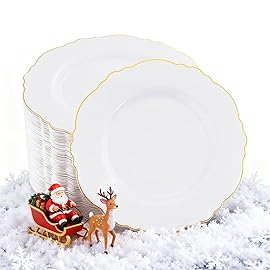 WDF 60pcs Gold Dessert Plates-7.5inch Baroque White and Gold Small Plastic Plates/Disposable Dessert/Salad/Appetizer Plastic Plate for Upscale Christmas/Wedding/Birthday