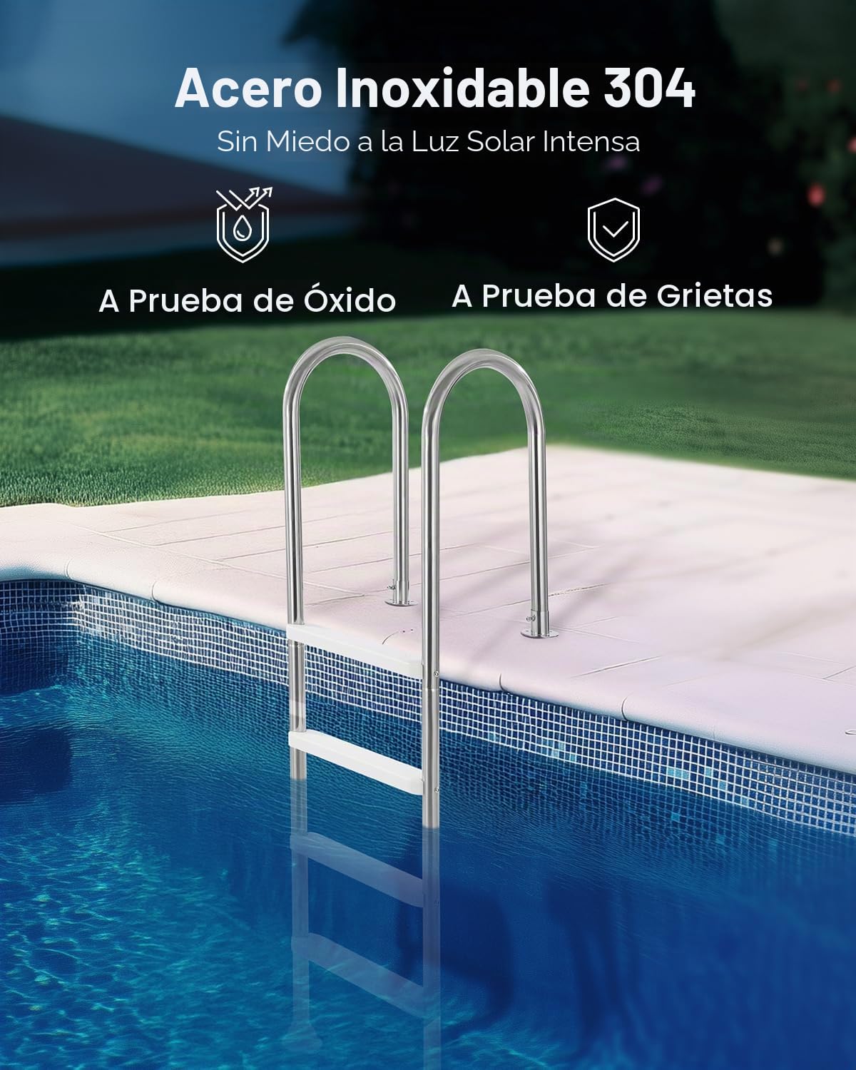 VEVOR Escalera para Piscina, 4 Escalones con Pasamanos Dobles y Escalones, Acero Inoxidable, Carga de 120 kg, para Piscinas Enterradas con Plataforma Montada, 600 x 445 x 1825 mm, Plata + Blanco