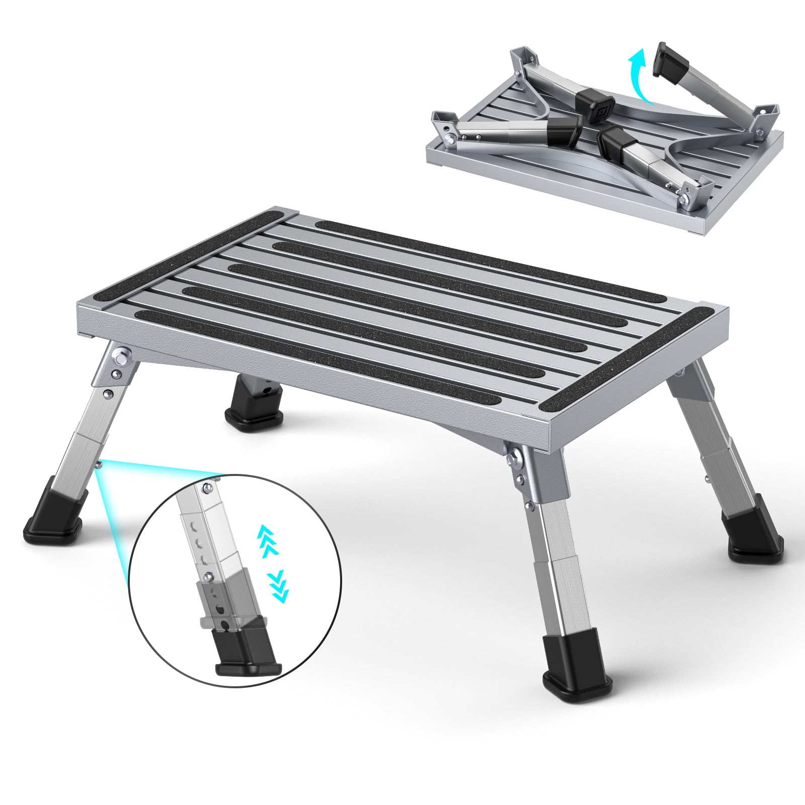 Aluminium Tritthocker Klappbar mit 350 kg Traglast & 4-stufige Höhenverstellung18-24 cm