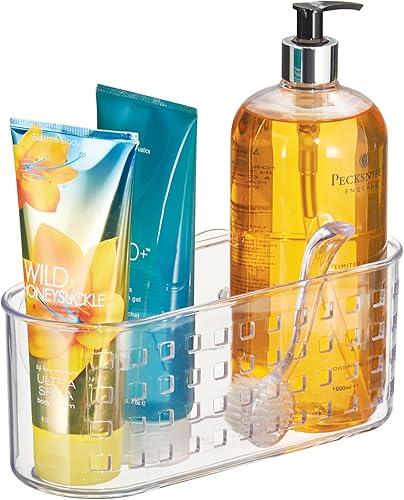 iDesign Cesta de ducha de plástico con succión para champú acondicionador jabón cremas toallas maquinillas de afeitar lufas transparente iDesign Cesta de ducha de plástico con succión para champú acondicionador jabón cremas toallas maquinillas de afeitar lufas transparente