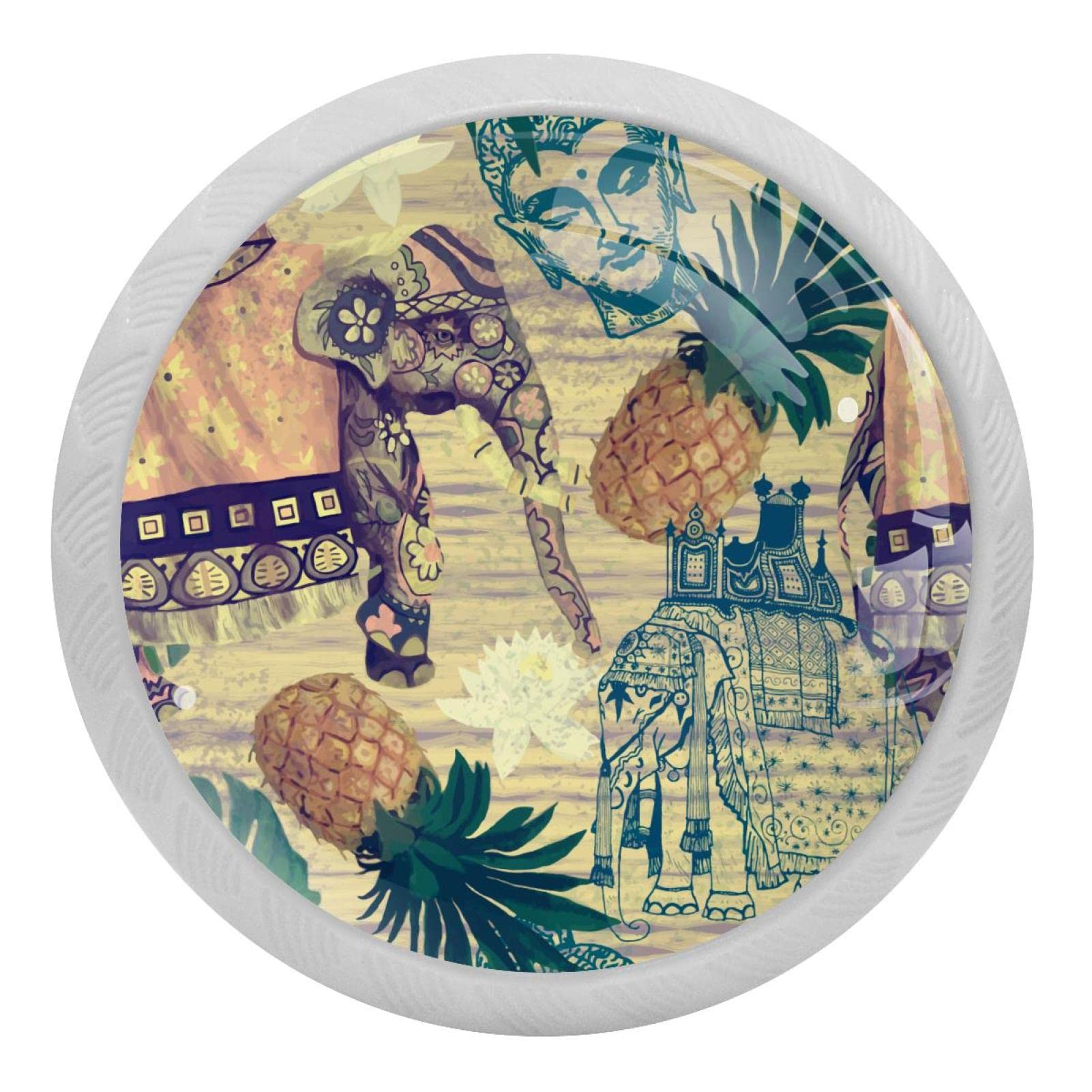 Boutons de placard ronds fluorescents de 35 mm pour tiroir avec motif éléphants et ananas
