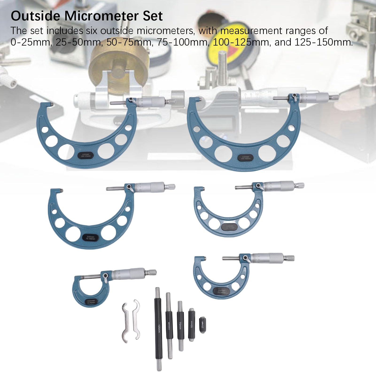 SEAFRONT 6-teiliges Mikrometer-Set, Digitales Mikrometer-Messwerkzeug, 0–150 Mm Bereich, 0,01 Mm Teilung, 0,01 Genauigkeit für Präzise Messungen