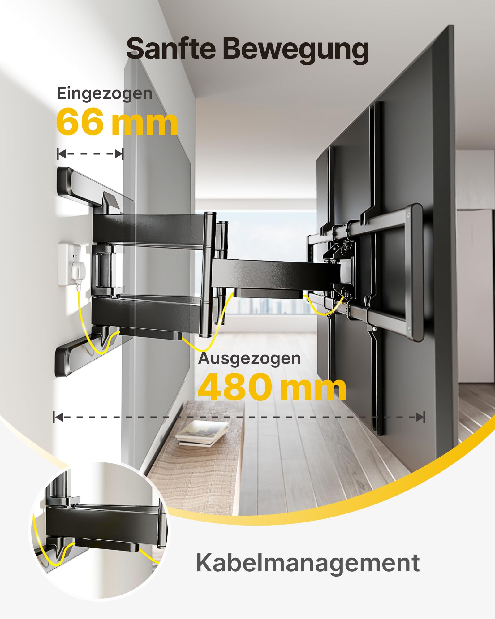 monTEK Soporte TV de Pared 60~100", VESA 800×600mm máx. Carga Máx.60kg | Soporte De Televisor De Pared, Soporte De Pared,Brazo Articulado,Inclinación,Rotación,Placas de pantalla/Incurvés