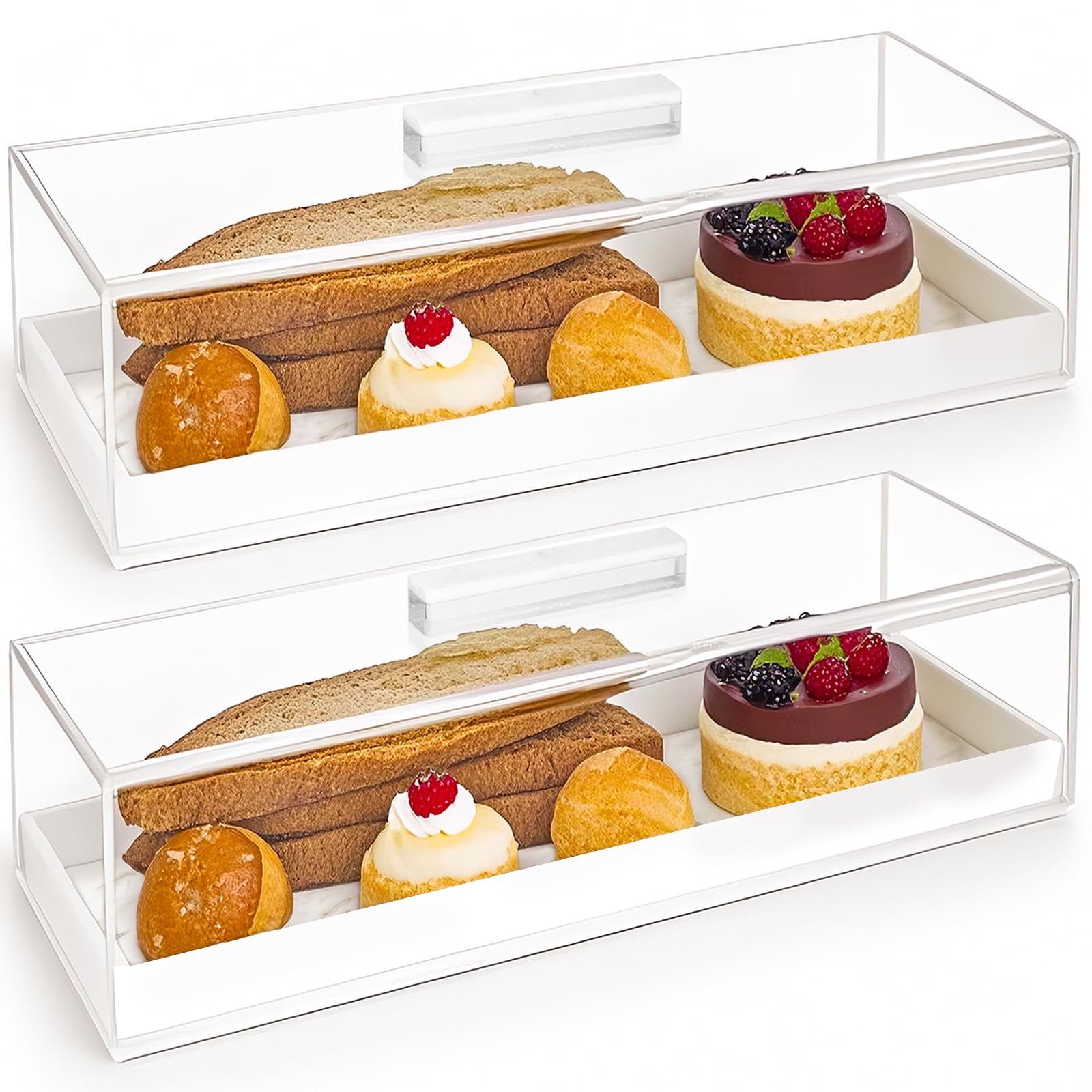 Acrylic Rectangular Cake Tray - Multifunctional Rectangle Cake Stand with Clear Cover Lid - Serving Tray - Dessert Holder for Party Home Kitchen - Afternoon Tea Stands (2PCs)