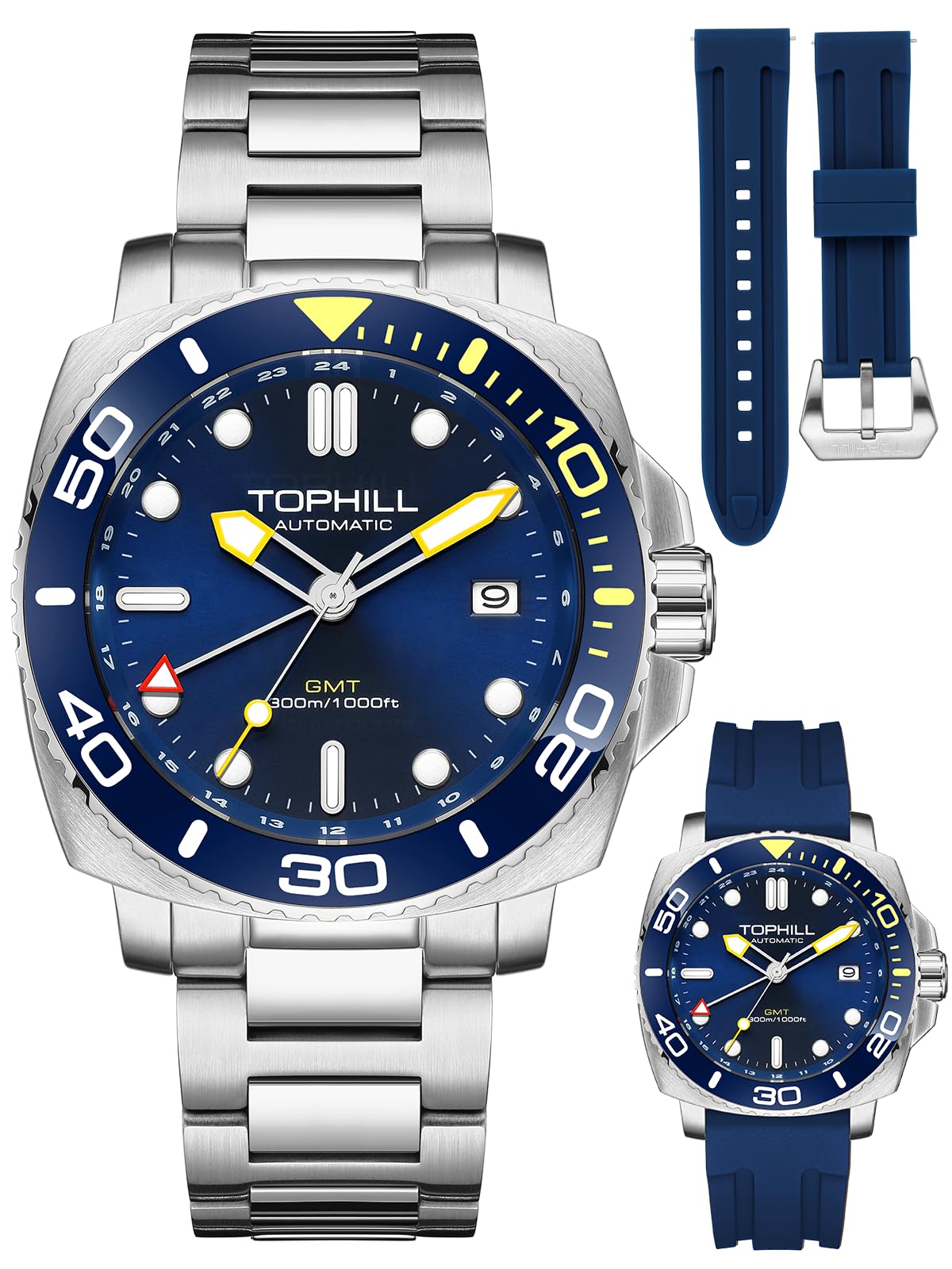 Photo 1 of Automatic GMT Watches for Men, 300M Waterproof Dive Watch, Screw-down Crown, Helium Safe Swiss Luminous Sapphire Crystal 316L Bracelet Luxury Watch for Business Scuba Diving, Christmas Gift for Men