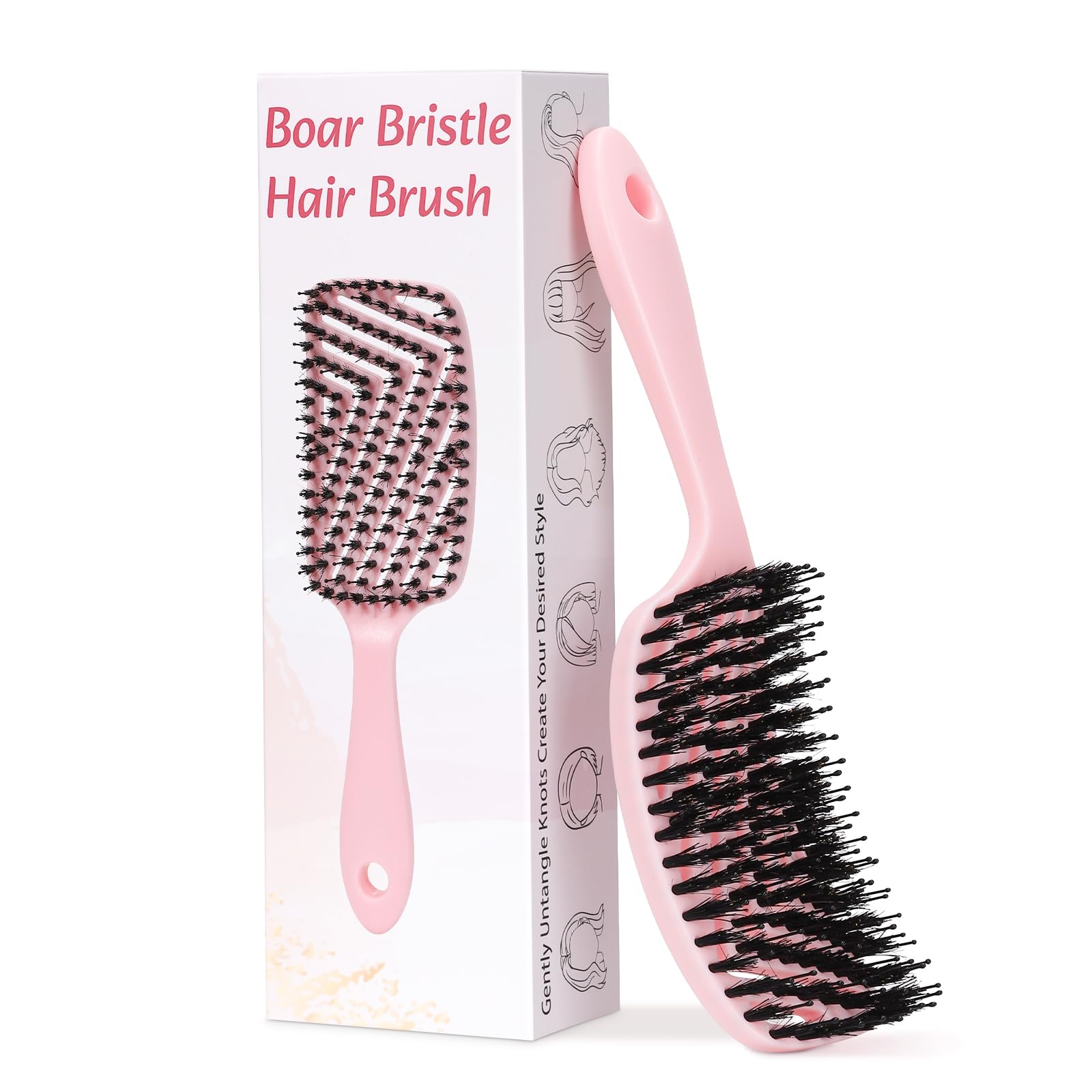 Euqvunn Hair Brush, 8-Row Flexible Bristles for Detangling Wet & Dry Hair, Curly Hair Brush for Volume, Gentle on Sensitive Scalp, Pink