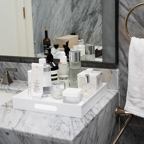 Miniatura 63 de Bandeja de acrílico transparente resistente con asas de 12 x 12 x 2 pulgadas de alto, a prueba de derrames, bandejas decorativas, organizador