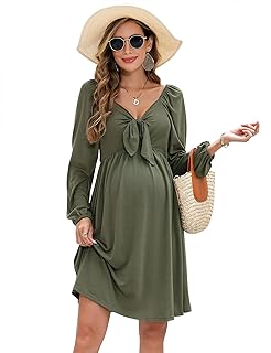 Maternity Dresses for Baby Shower Women's Knotted V Neck Knee Length Wrap Baby Shower Dress