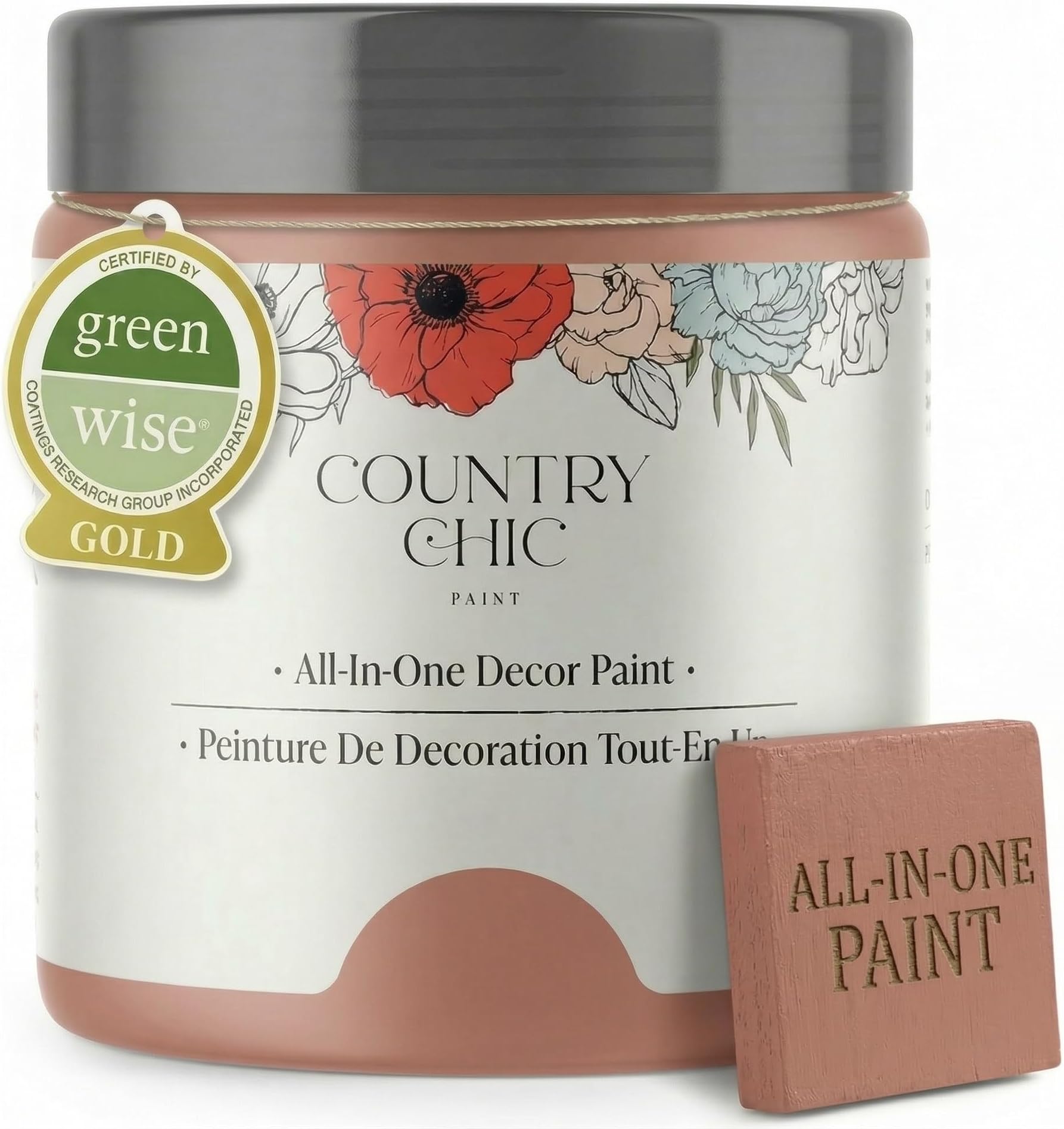 Country Chic All-in-One Chalk Paint for Furniture, Cabinets, Home Decor, Eco-Friendly, Matte Finish, Built-In Primer & Top Coat for Wood, Metal - Peachy Keen (Coral Pink) - Pint 16 oz (475 ml)