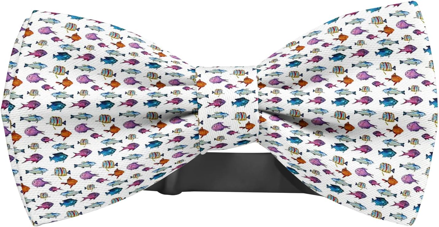 Adjustable Pre-tied bow tie for toddler Boys (Aquarium Colorful Fish Pattern) Elegant Cute Bowties for Dogs Cats Pets
