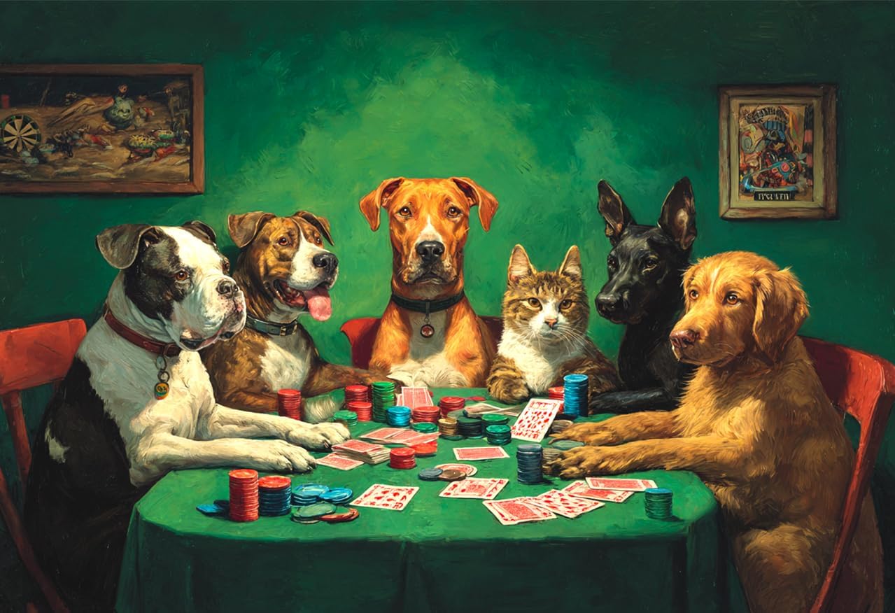 Jigsaw Puzzles for Adults 1000 Pieces - Dogs Playing Cards Challenging Puzzle with High-Definition Artwork, Relaxing Stress Relief Gift