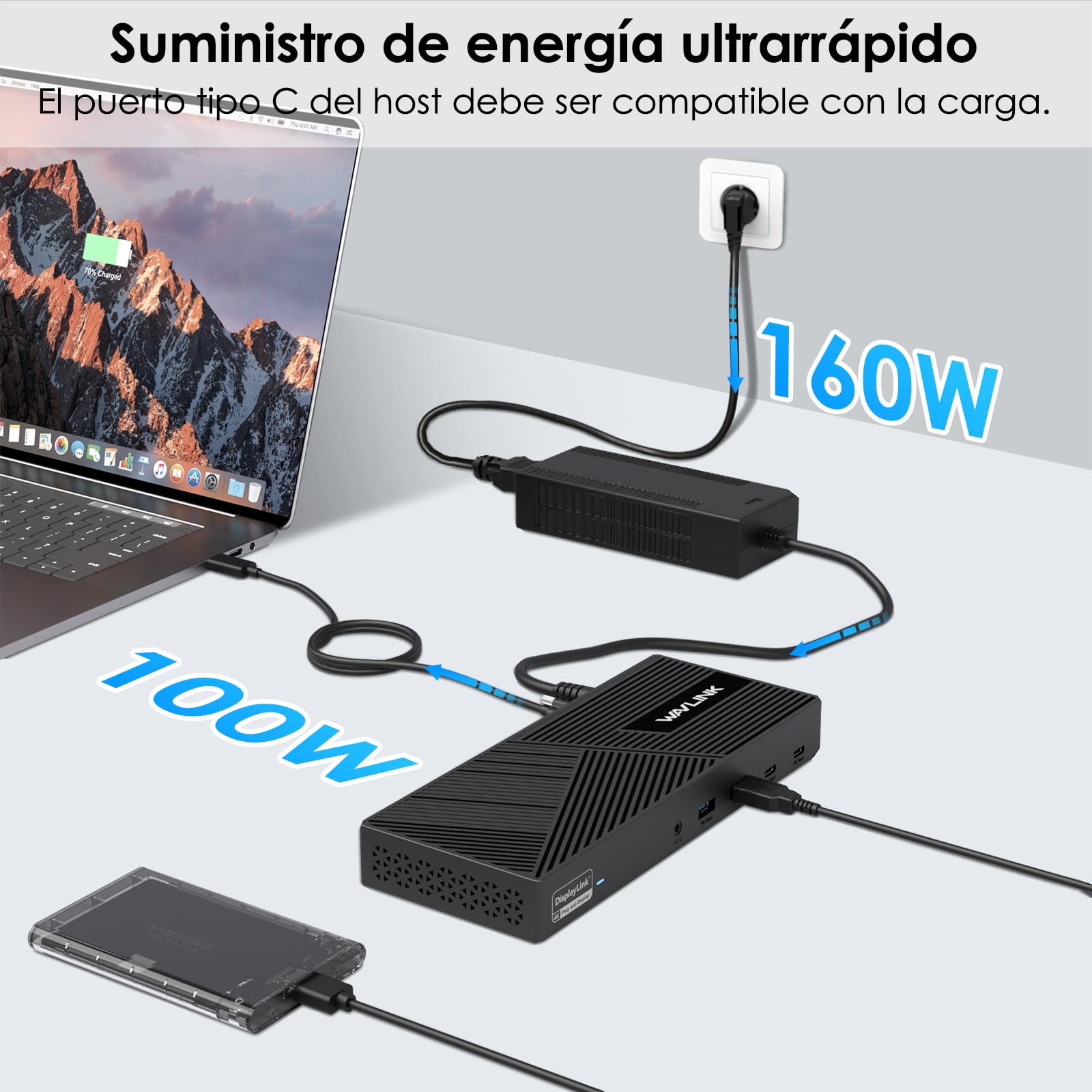 WAVLINK Estación de Acoplamiento Displaylink USB C Universal Docking Station con 3 × HDMI, 2X DP, 100 W PD, Gigabit Ethernet, 6 × 10Gbps USB-A & C, Audio, micrófono, Compatible con Mac OS y Windows