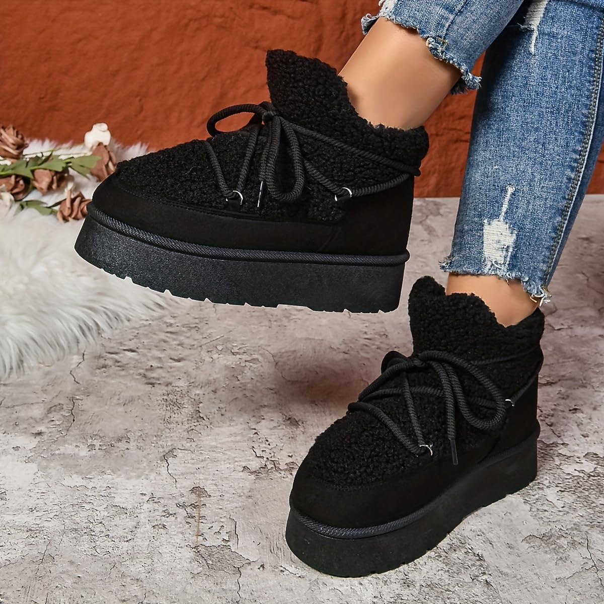 Chic Winter Women's Snow Boots - Warm, Lace-Up Mid-Calf with Thick Sole for Casual Wear