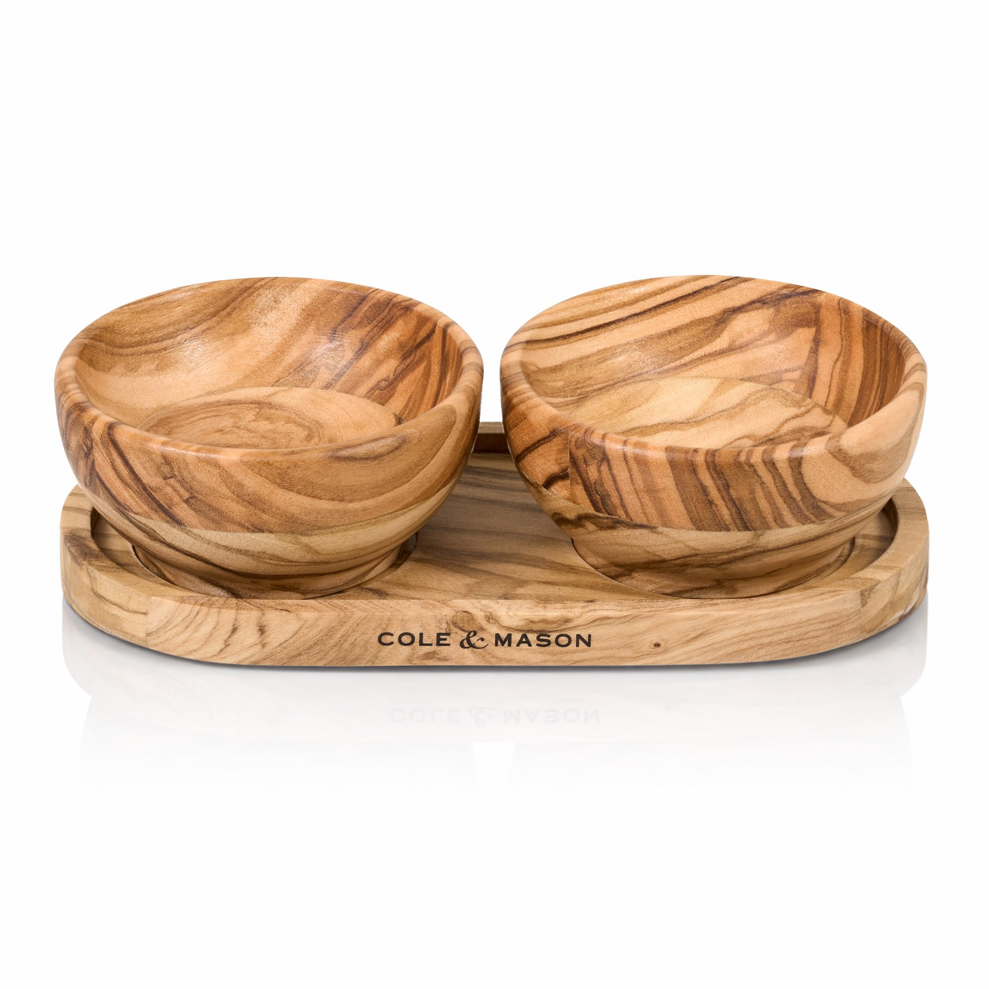 Cole & Mason Portobello Olive Wood Salt and Pepper Pinch Pots with Tray