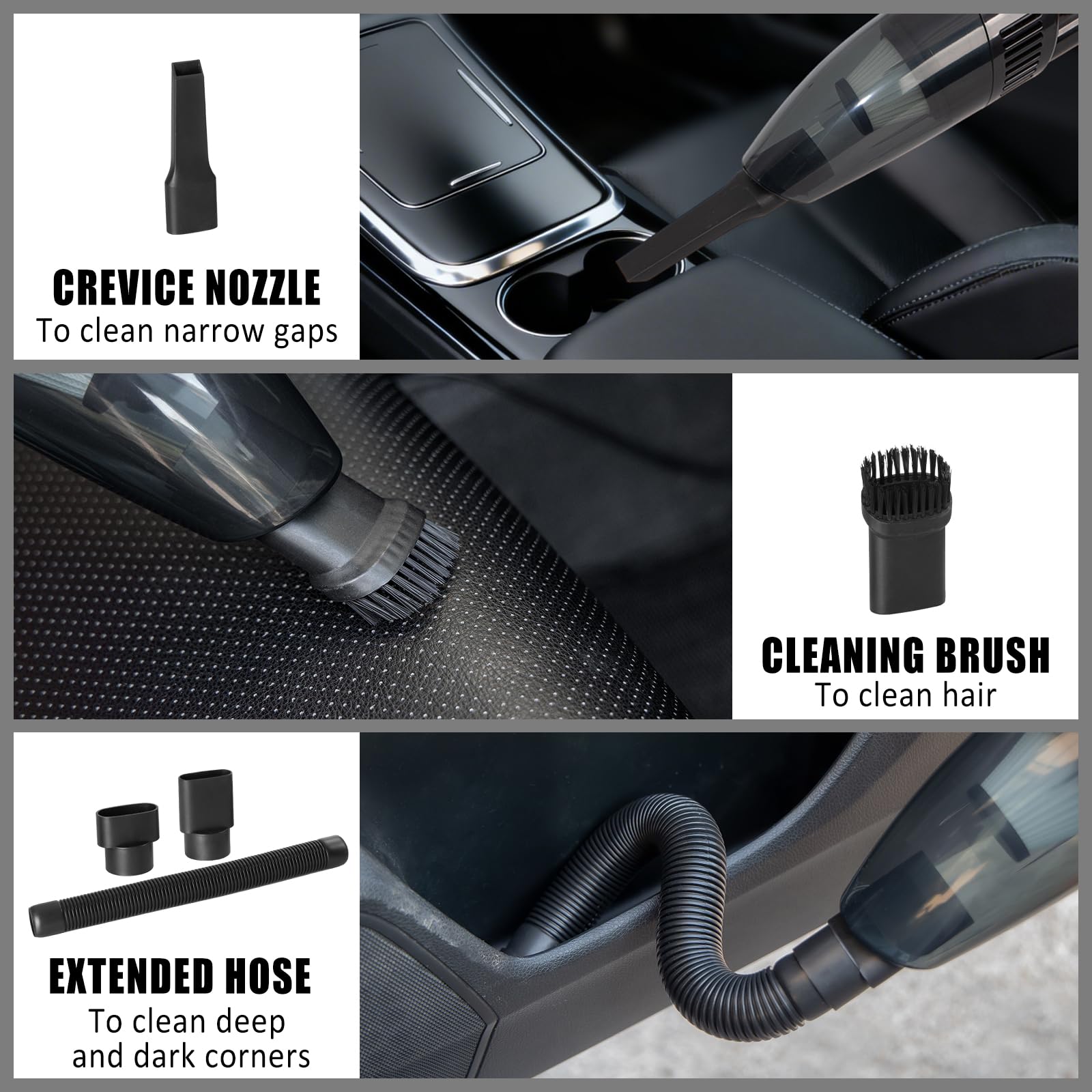 Kit di Pulizia per Auto, Kit di Pulizia per Interni dell'auto, con aspirapolvere Portatile ad Alta Potenza, Set di spazzole, Strumento per Parabrezza, spolverino, Asciugamani, Strumenti