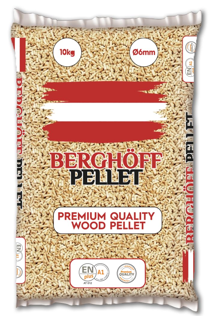 Pellet BERG-HOFF da 10 KG – Originale 100% Abete Austriaco, certificato ENplus A1 - Alto potere calorifico (60 sacchi da 10 kg)