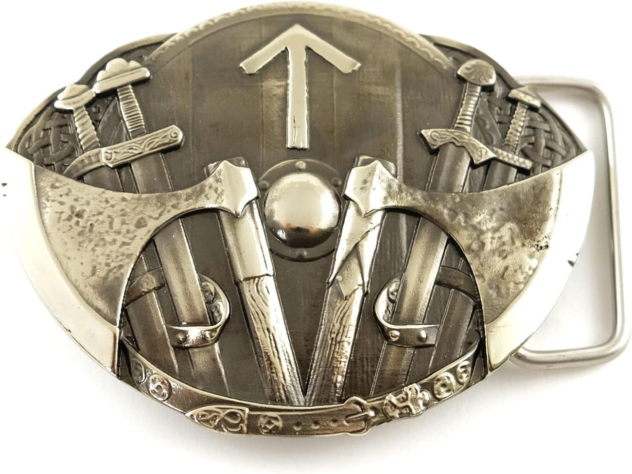 Tiwaz german silver belt buckle, Old Norse Scandinavian Nordic Celtic Viking Pagan TYR runic solid belt buckle for casual 1.5 or 1.8 belt