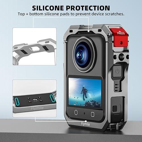 Miniatura 8 de Jaula protectora para DJI Osmo 360, funda de marco utilitario con adaptador de zapata fría doble y roscas de 14 pulgadas y tapa de lente de
