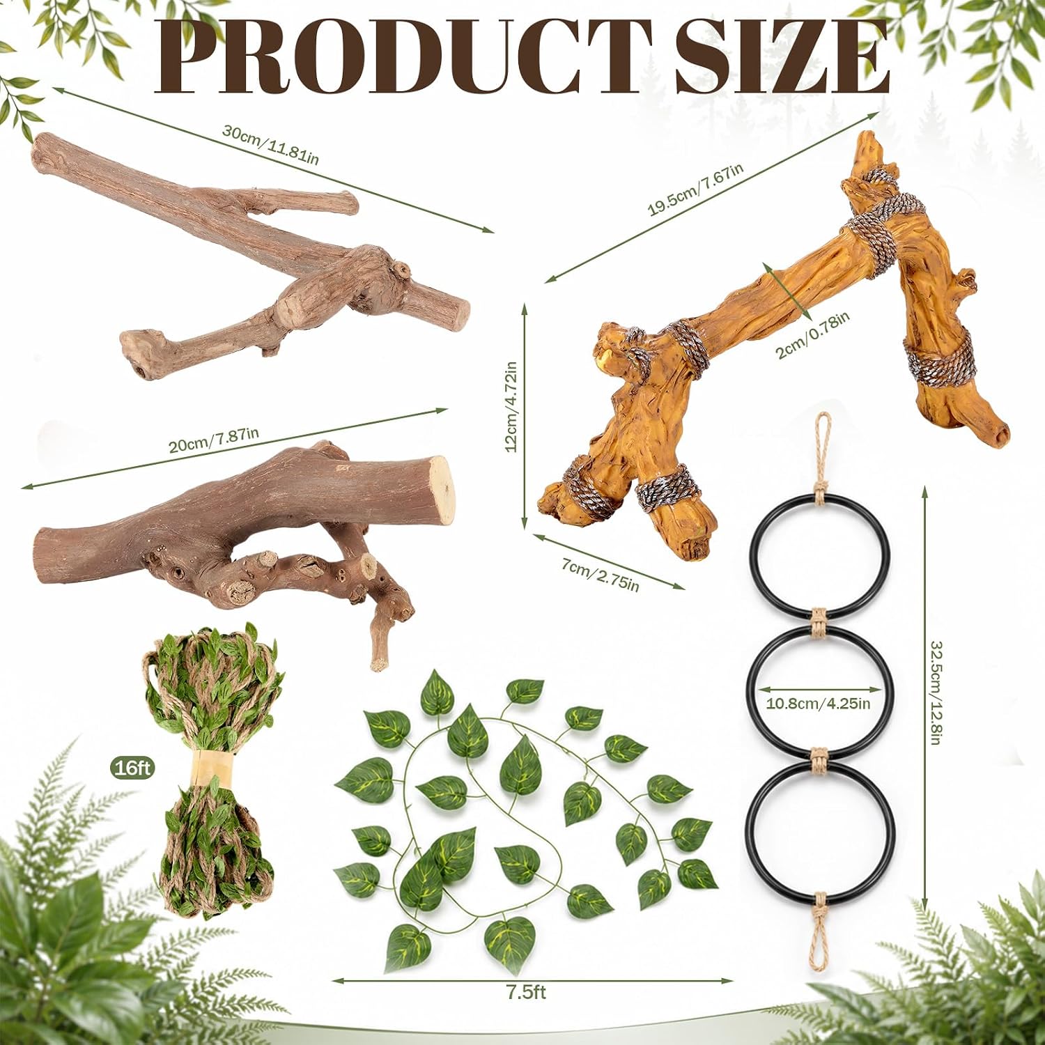 Layhit 5 Pcs Snake Climbing Branch Ring Reptile Wood Trunk Tank Decor Reptile Climbing Habitat Accessory for Terrarium Tree Trunk Ornament Gecko Frog Chameleon Spider
