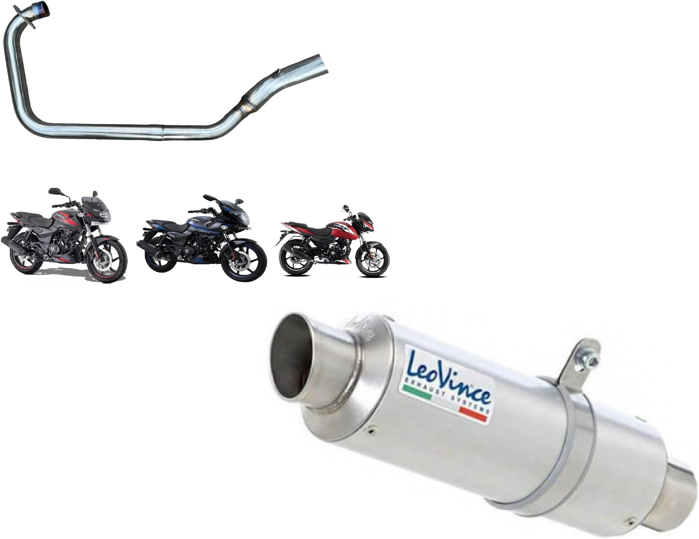 LEO VINCE CORSA STAINLESS STEEL MUFFLER EXHAUST CORSA silver with full Bend Pipe Link Exhaust Pipe for pulsar 150/180/220 Bend Pipe from header BP-09
