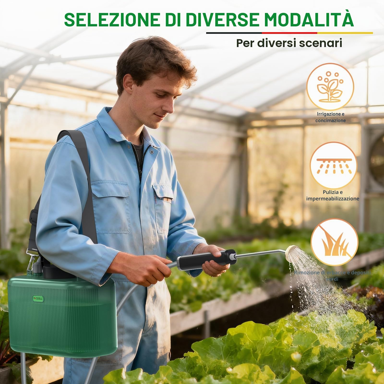 Pompa Irroratrice a Batteria 5L con Lancia Telescopica in Rame a 2 Modalità + Lancia in Acciaio Inox, 2 Ugelli, Tubo 1+3m, Batteria 2200mAh, Ricarica USB-C, Nebulizzatore Giardino Portatile (5L)