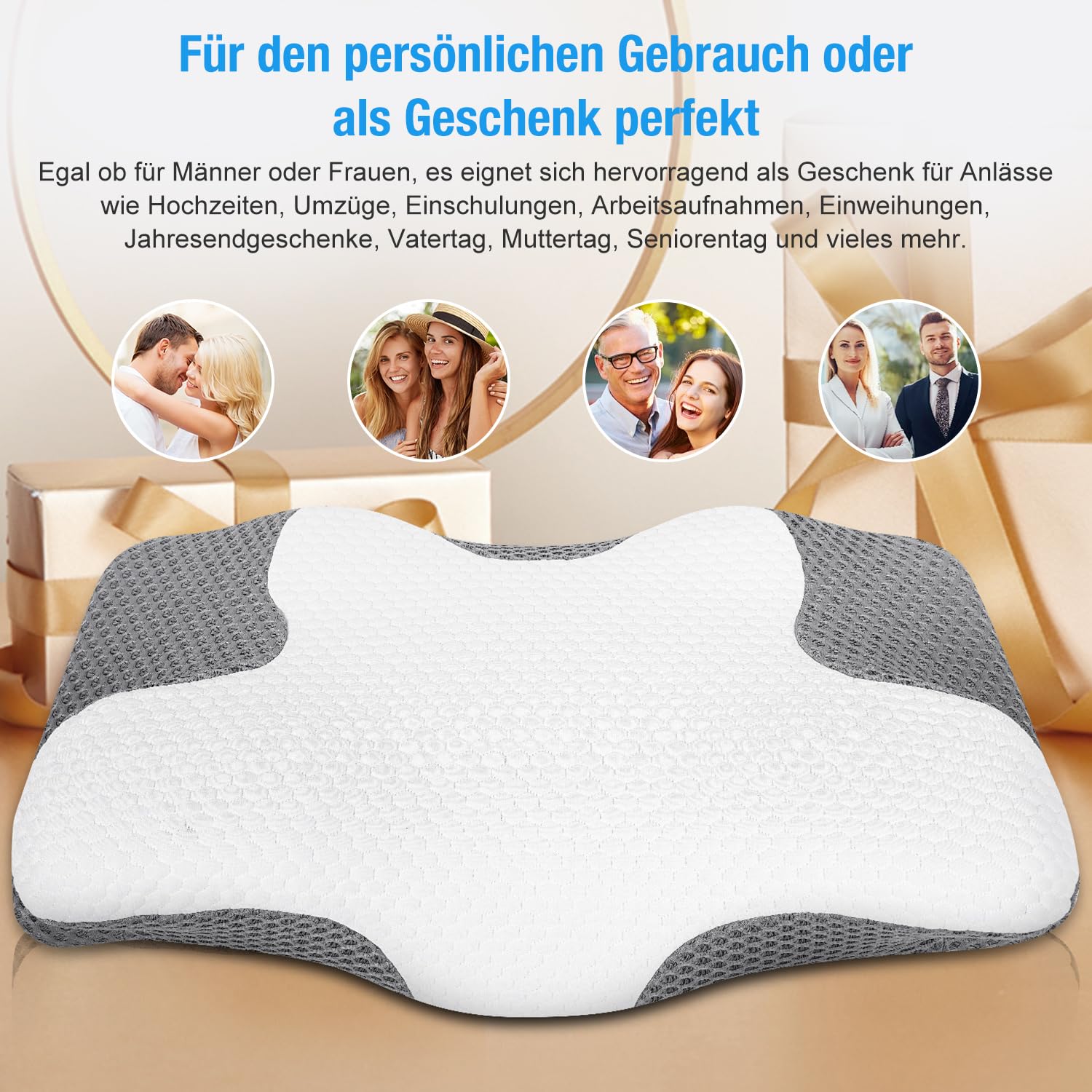 MULISOFT Cuscino Morbido per un Sonno Ristoratore N-1130, Cuscino Cervicale in Schiuma Memory, Adatto a Tutte le Posizioni di Sonno, Fodero Lavabile, Design Ergonomico - 3