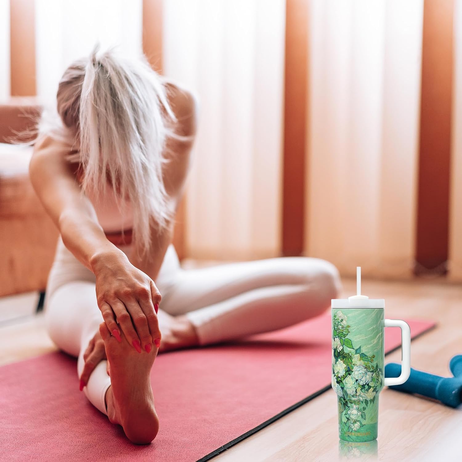 Jormungand 40 oz Tumbler with Handle and Straw Stainless Steel Vacuum Insulated Water Bottle for Hot or Cold Beverages Coffee Mug with Leakproof Straw Lid Sliding Lid Gift for Women&Men (Roses) - Image 9