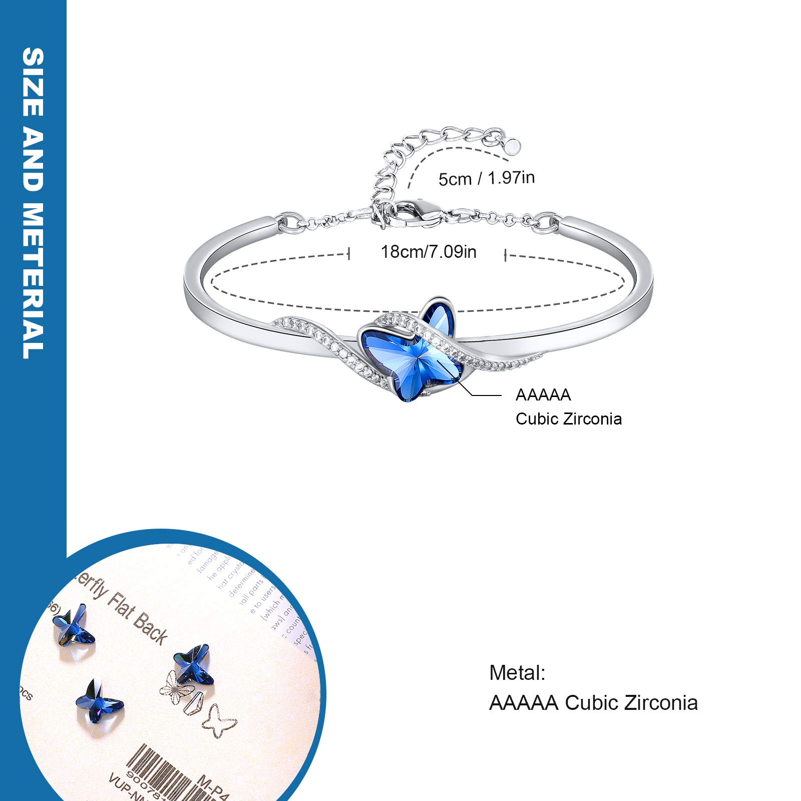 GEORGE · SMITH Bracciale in argento per donna, Bracciale regolabile Bracciale a farfalla in cristallo blu/viola - Regalo di Natale, anniversario, compleanno per donna con scatola