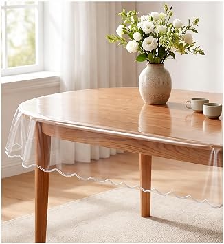 MeritMode Clear Oval Vinyl Tablecloth, Clear Table Cloth Transparent Cover