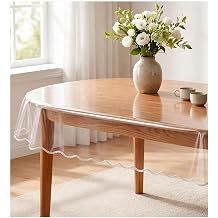 MeritMode Clear Oval Vinyl Tablecloth Transparent Tablecloth Transparent Cover Waterproof Oval Table Cover Protector Elastic Lace Edge Design - 54 x 72 Inches