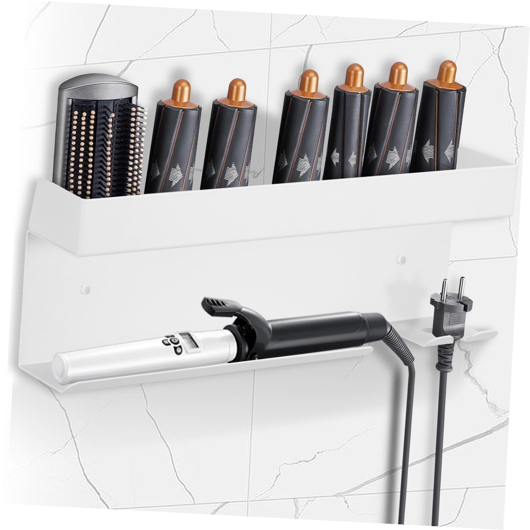 Toyvian Aluminium Haartrockner Halterung Ohne Bohren Wandhalterung für Föhn Glätteisen und Lockenstab Multifunktionaler Badezimmer Organizer mit Hitzebeständigem Ständer Platzsparend und