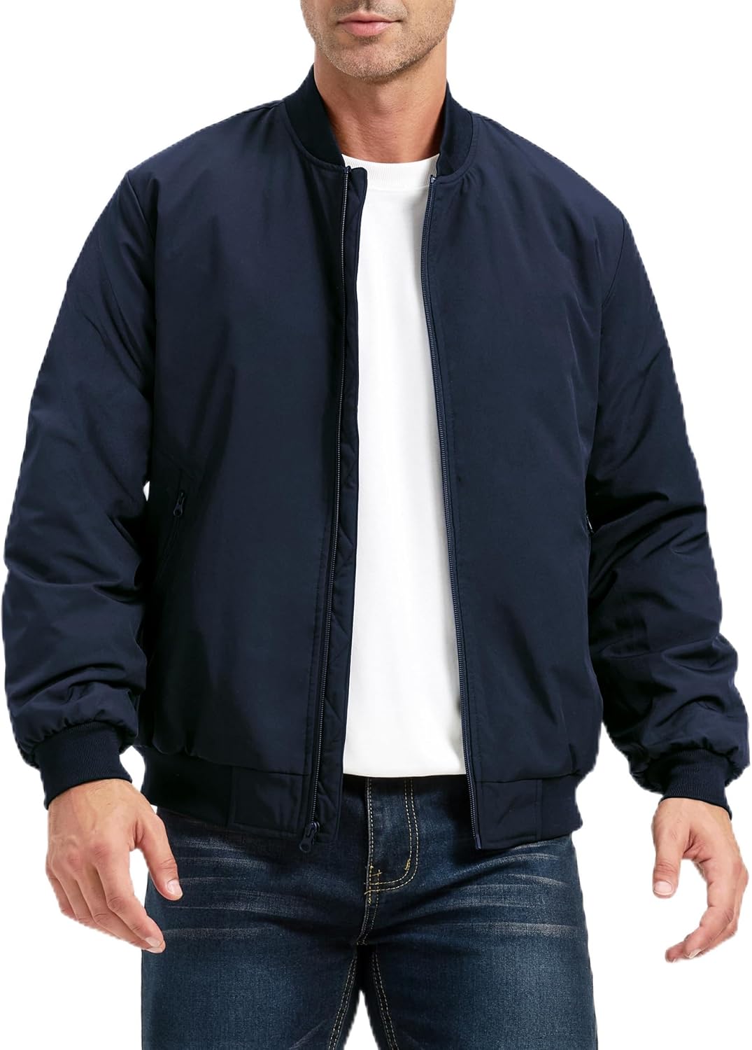 ULUSERN Men's Jackets-Bomber Jacket Fall Winter Warm Windbreaker Full Zip Casual Padded Coats