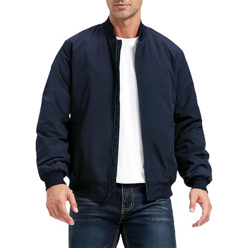 Men's Jackets-Bomber Jacket Fall Winter Warm Windbreaker Full Zip Casual Padded Coats