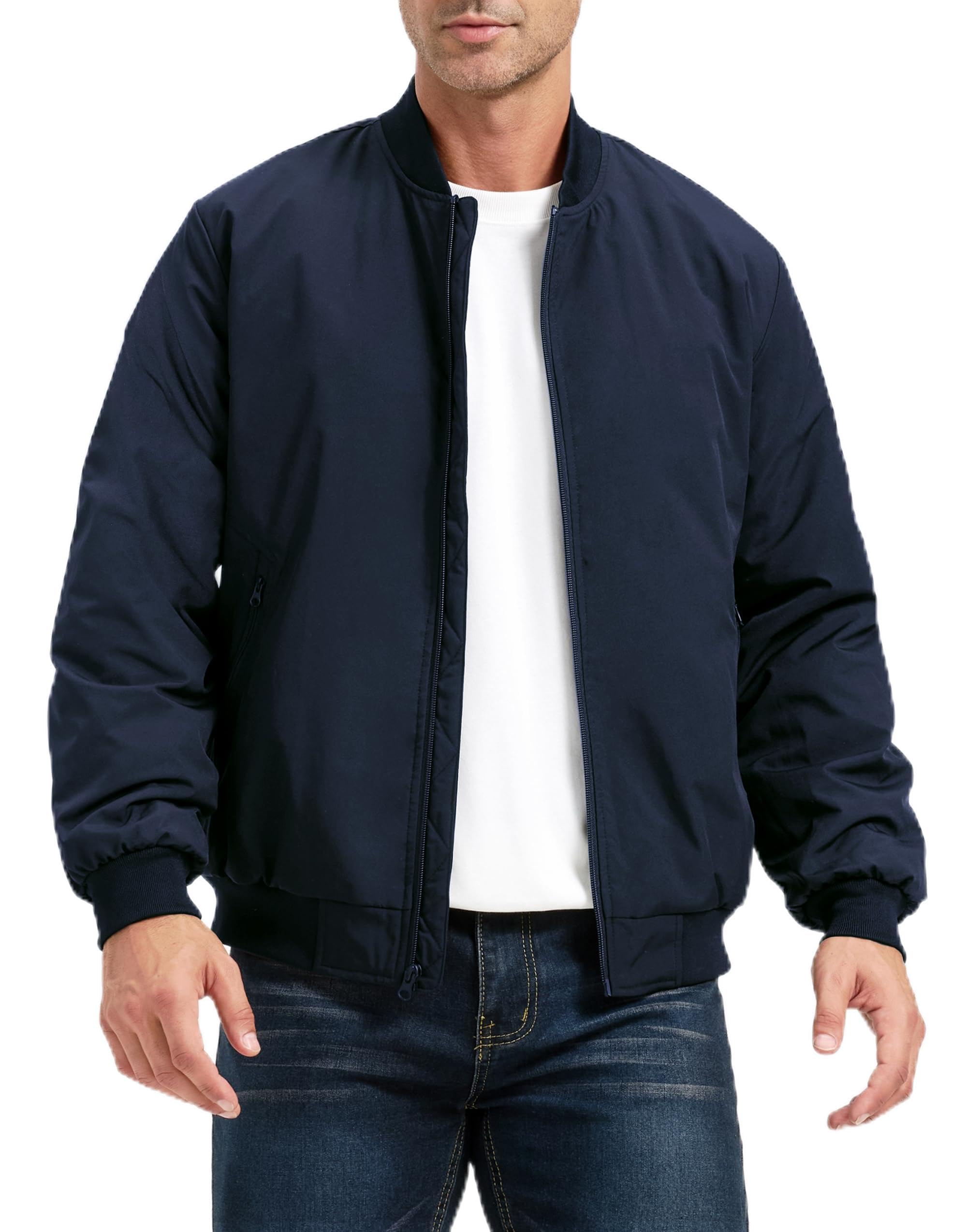 Men's Jackets-Bomber Jacket Fall Winter Warm Windbreaker Full Zip Casual Padded Coats