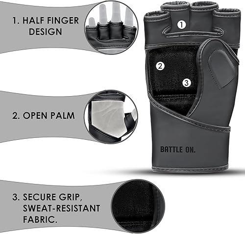 Miniatura 5 de Stealth Sports Guantes de MMA para hombres y mujeres, 0.472 in de grosor, guantes de piel sintética, palma abierta, Muay Thai, Kickboxing, saco de